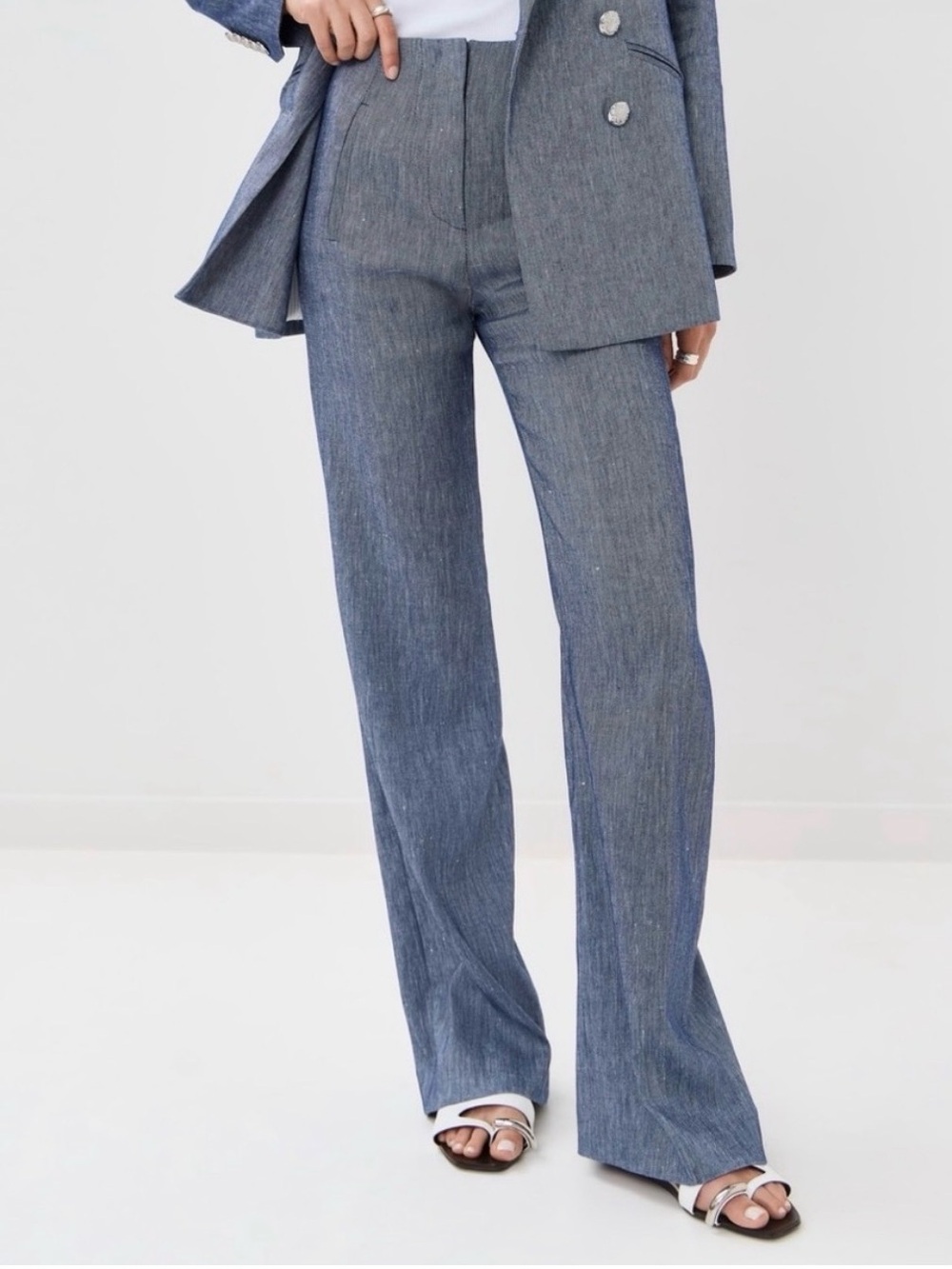 Veronica Beard Women's Blue Melange Straight-Leg - Linen Pant
